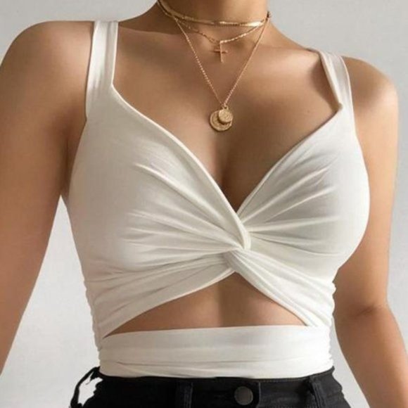 Cut-out Twist Knot V Neck Sleeveless Bodysuit - Picture 1 of 5